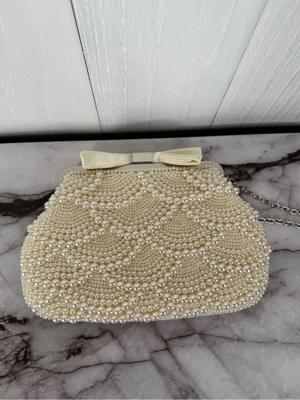 Pearl-Embellished Ivory Evening Clutch